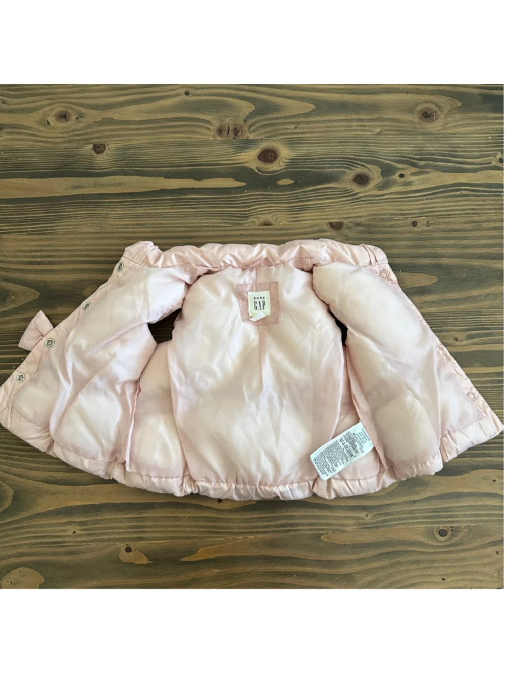 Baby Gap Pink Puffer Vest 0-6 Months Bow Detail Snap Front